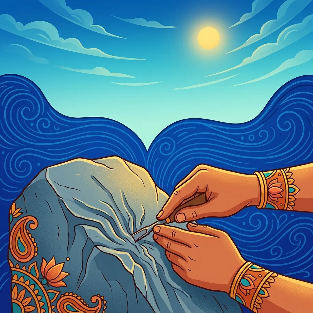 A sculptor's hands shape cold stone: grooves deepen, edges emerge. Yet high above, the untouched s...