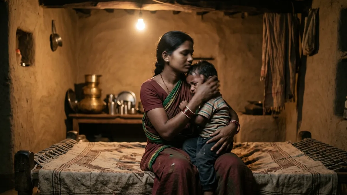 माँ की गोद में रोते बच्चे को दुलारती ममता, महाराज जी की भगवत-लालसा वाली कथा का प्रत्यक्ष दृश्य
