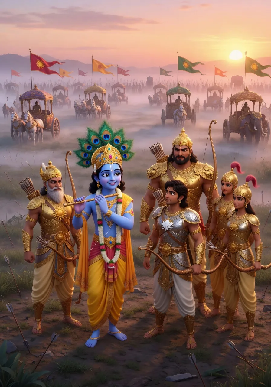 Krishna, Kurukshetra ke maidan par Pandavon ke saath